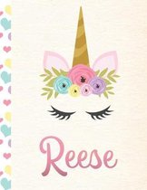 Reese: Personalized Unicorn Sketchbook For Girls With Pink Name - 8.5x11 110 Pages. Doodle, Sketch, Create!