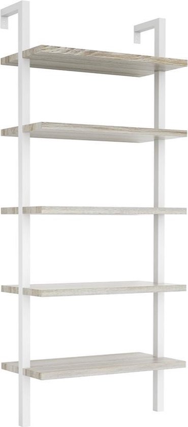 bol.com | Wandrek ladder boekenkast Stoer - industrieel metaal hout - 184  cm hoog - wit