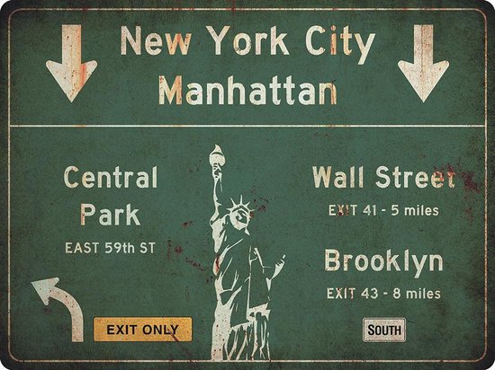 Signs-USA Verkeersbord - Amerika - New York City - grunge - Wandbord - 60 x 45 cm