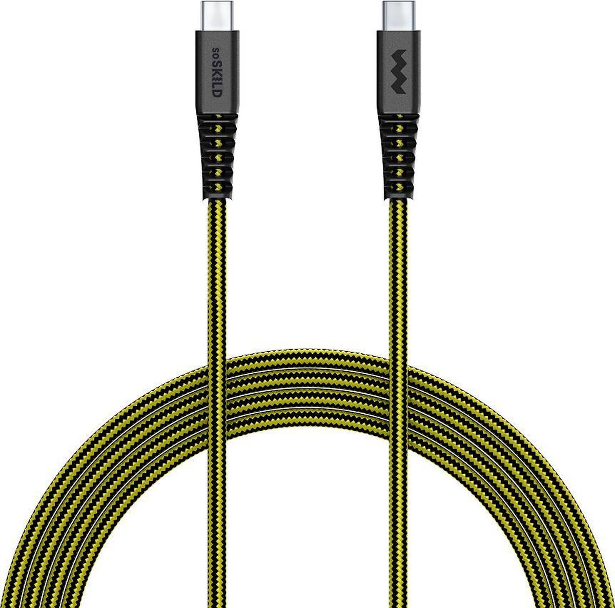 SoSkild Oplaadkabel USB-C naar USB-C - 1,5m - Voor Verschillende Android Toestellen - Zwart / Geel
