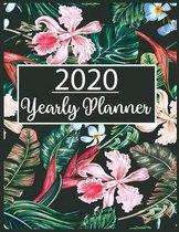 2020 Yearly Planner: 2020 Planner with Tropical floral seamless Flower Watercolor Cover Planner Notebook for Write down goal meeting schedu