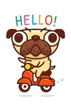Hello: Small College Ruled Cartoon Pug Scooter Notebook
