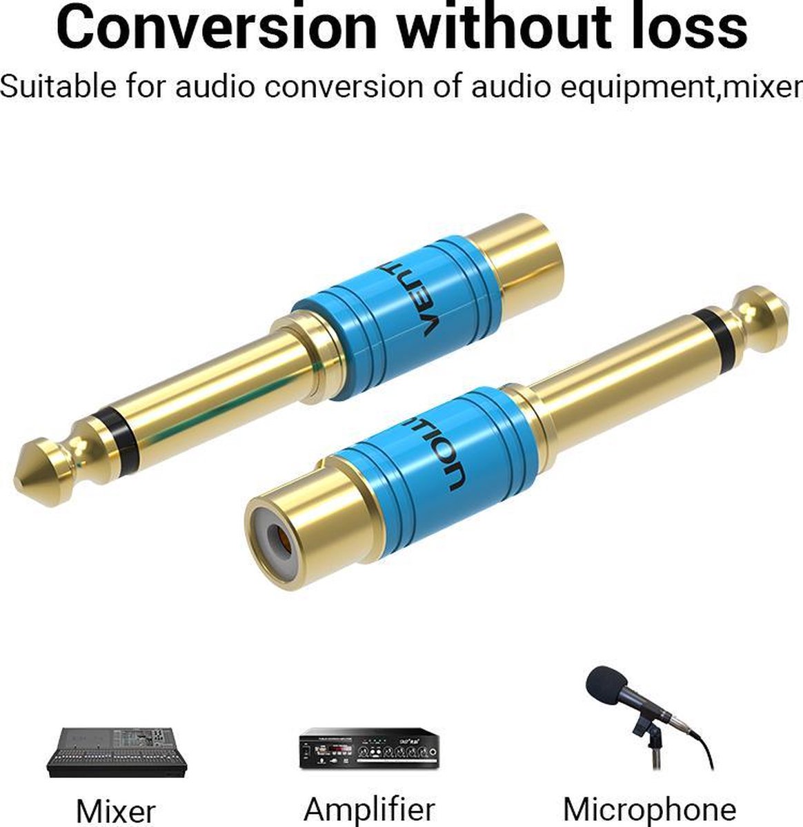 RUNCCI-YUN Audio Adapter – 6,35 Mm Auf RCA, Mono, Vergoldet, 2 Stück (rot & Blau)