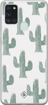 Samsung A21s hoesje siliconen - Cactus print | Samsung Galaxy A21s case | Roze | TPU backcover transparant