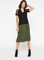 LOLALIZA T-shirt met kant en franjes - Zwart - Maat S