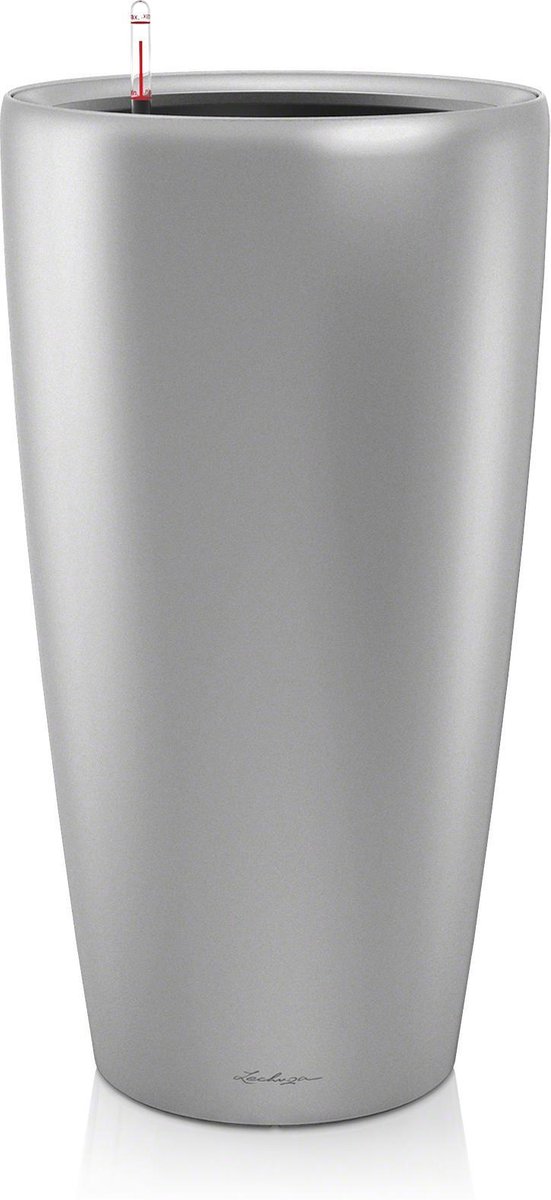 LECHUZA RONDO PREMIUM 40 - Plantenbak - met uitneembare binnenbak - met bewateringssysteem - ALL-IN-ONE set met LECHUZA-PON - zilver metallic