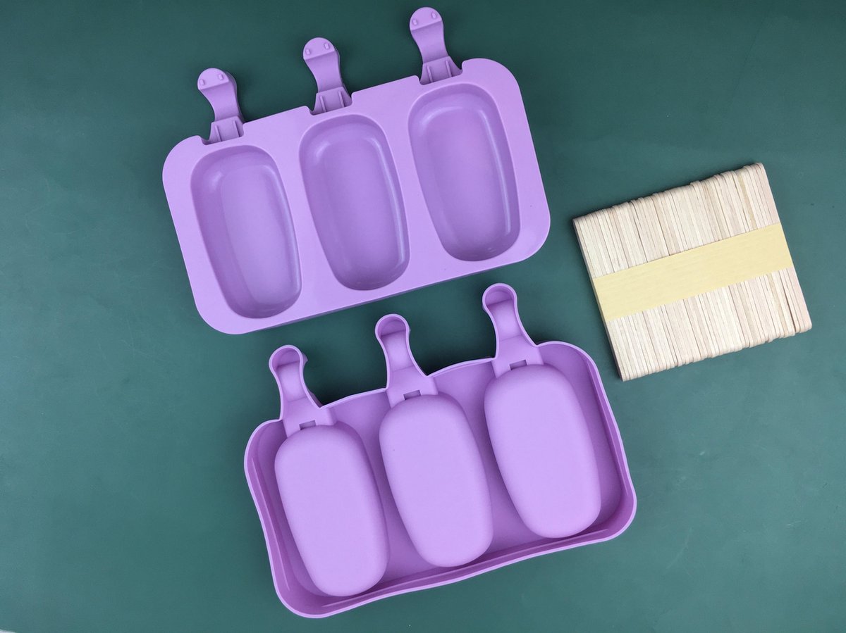 ProductGoods - Siliconen Bakvorm Magnums Maker - Waterijs Maker - Fruitijs Maker - Yoghurt Ijs Maker - Chocoladevorm - Bakvormen - Ijsjesvormpjes + 21 Gratis Stokjes Voor Het Ijs - Kleur Paars