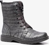 TwoDay leren meisjes croco veterboots - Zilver - Maat 38 - Echt leer - Uitneembare zool