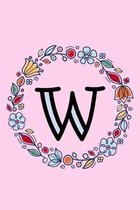 W: Letter W Monogrammed Initial Notebook - Pink, Blue & Red Floral Doodle Wreath Monogram Blank Lined Note Book, Writing