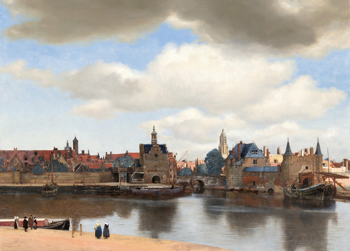 Esque Poster Gezicht op Delft - Johannes Vermeer - Hollandse Meester - Olieverf - 50x70 cm - Kunst Blauw