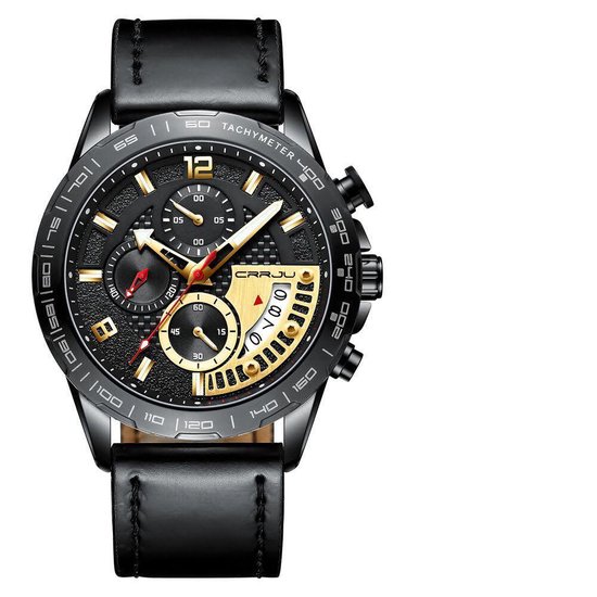 CRRJU Luxe Heren Horloge Zwart/Goud | bol.com