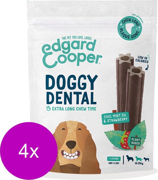 Edgard&Cooper Doggy Dental Aardbei&Munt Hondensnacks 4 x M