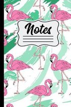 Notes: Pink Flamingo Pattern on Green Painted Background 6" X 9" College Ruled 120 Pages