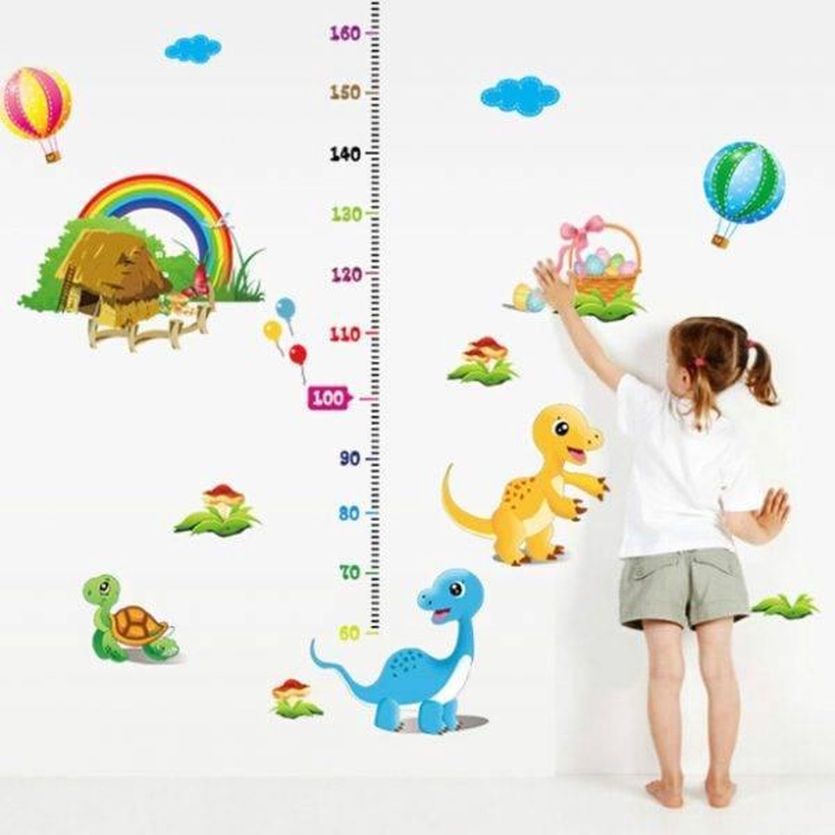 Muursticker4sale Kinderkamer muursticker Groeimeter met schildpad en dino's