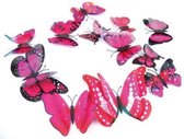 Muursticker4sale 3D vlinders 12x Dubbel - Donker Roze