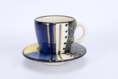 Espresso kopjes - Koffiekop en Schotelset - Koffiekopjes - Model: Lichtgroen Blauw Geel - Handgemaakt in Zuid Afrika - hoogwaardig keramiek - speciaal gemaakt door Letsopa Ceramics