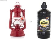 Feuerhand 276 Olielamp / Stormlamp / Stormlantaarn ruby red + 1 Liter Farmlight lampolie