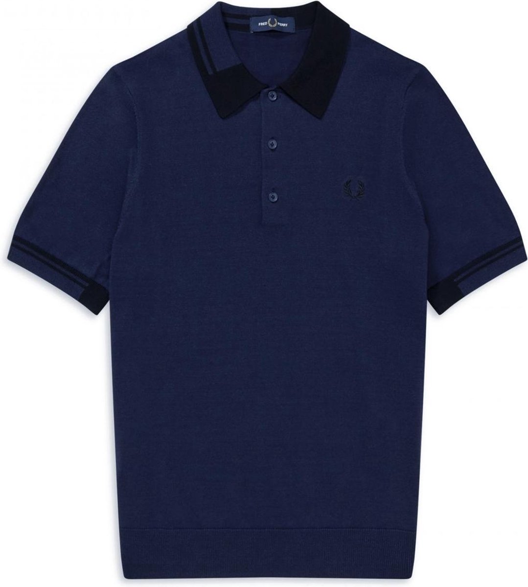 Fred Perry - Abstract Tipped Knitted Shirt - Gebreid Shirt - XL - Blauw