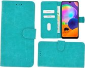 geschikt voor Samsung Galaxy A31 hoes Effen Wallet Bookcase Hoesje Cover Turquoise Pearlycase