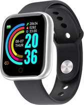 Belesy® Base - Smartwatch - Horloge - 1,3 inch Kleurenscherm - Stappenteller - Bloeddrukmeter - Verbrande calorieën - 3x sportmodus - Siliconen - Zilver - Zwart