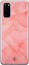 Samsung S20 hoesje siliconen - Marmer roze | Samsung Galaxy S20 case | zwart | TPU backcover transparant