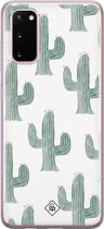 Samsung S20 hoesje siliconen - Cactus print | Samsung Galaxy S20 case | Roze | TPU backcover transparant