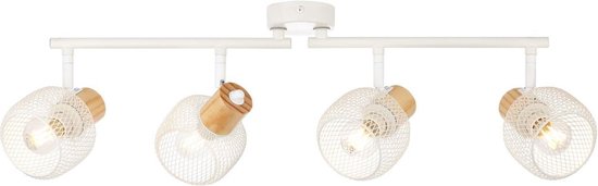 BRILLIANT lamp Giada spotbuis 4-lichts wit / licht hout | 4x D45, E14, 25W, geschikt voor vallampen niet inbegrepen | Hoofden draaibaar | Geschikt voor LED-lampen