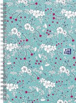 Oxford Floral - schrijfblok - B5 - Ruit 5mm - 120 pagina's - hardcover notitieboek - turquoise