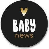 Zwarte sluitsticker baby news met goudfolie hartje - 24 stuks - 3,5 cm