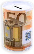 Spaarpot 50 euro biljet - 8X12cm - Kerst Cadau - Blikken - metalen - spaarpot met euro biljet - 1 stuk