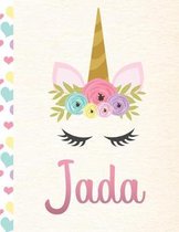 Jada: Personalized Unicorn Sketchbook For Girls With Pink Name - 8.5x11 110 Pages. Doodle, Sketch, Create!