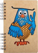 KOMONI - Duurzaam houten Notitieboek - Dagboek -  Gerecycled papier - Navulbaar -  A5 - Gelinieerd -  Fabeltjeskrant: Meneer de Uil