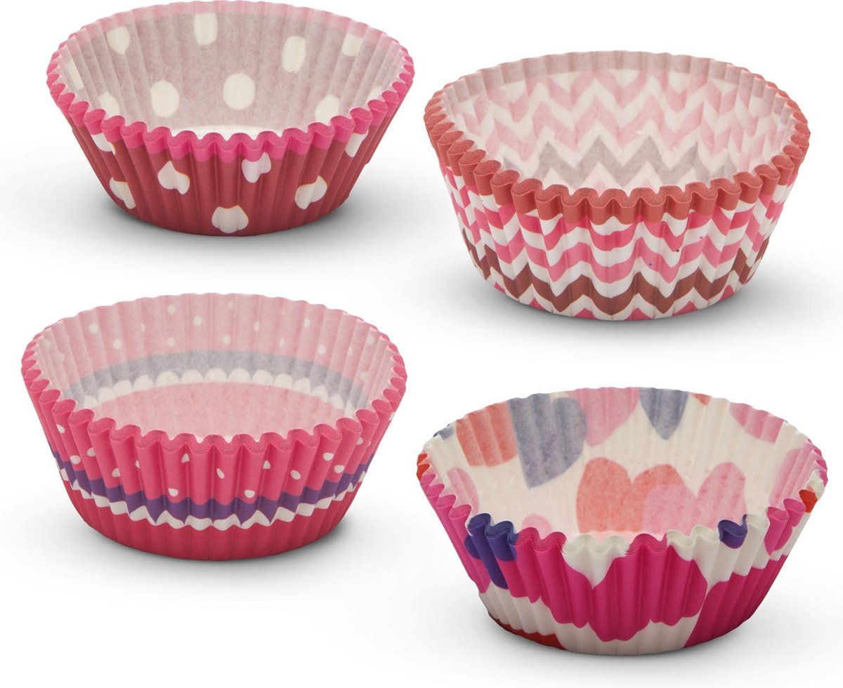 Muffin Bakvormen / Muffinvorm Cupcake Papier Vormpjes - 100 Stuks - Roze / Hartjes