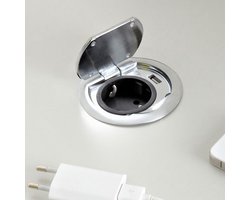 Thebo inbouw stopcontact met deksel en usb lader, RVS