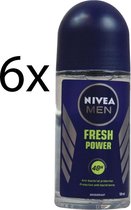 NIVEA Men Fresh Power Mannen Rollerdeodorant - 6 x 50 ml voordeelverpakking