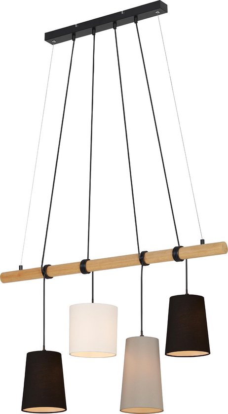 BRILONER - BAR - hanglamp - 4-lichts - E14 max. 25W - lampenkap: grijs - wit - zwart