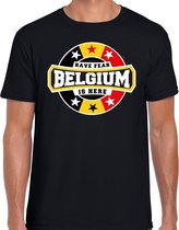 Have fear Belgium is here t-shirt met sterren embleem in de kleuren van de Belgische vlag - zwart - heren - Belgie supporter / Belgisch elftal fan shirt / EK / WK / kleding L