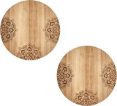 2x Ronde houten snijplanken met mandala print 27 cm - Zeller - Keukenbenodigdheden - Kookbenodigdheden - Snijplanken/serveerplanken - Houten serveerborden - Snijplanken van hout