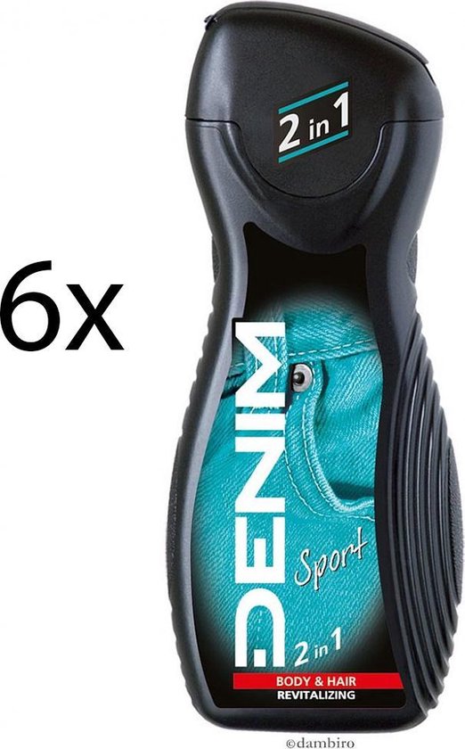 Denim Sport 2 in 1 Douchegel Body & Hair voor mannen 6 x 250 ml
