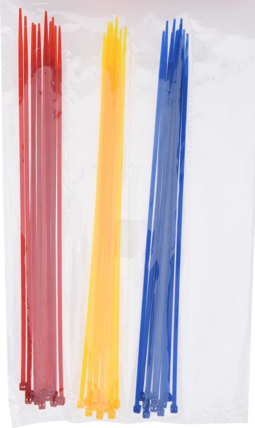 200x stuks kabelbinders / bundelbanden / tiewraps - 25 cm - rood/geel/blauw - bundelbanden - tiewraps / tie ribs / kabelbinders