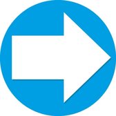 5x Ronde blauwe pijlen stickers 15 cm richting/looproute aanwijzen - Muurstickers/raamstickers/vloerstickers - Winkel/restaurant/horecagelegenheid richting pijlstickers - RIVM regels/richtlij
