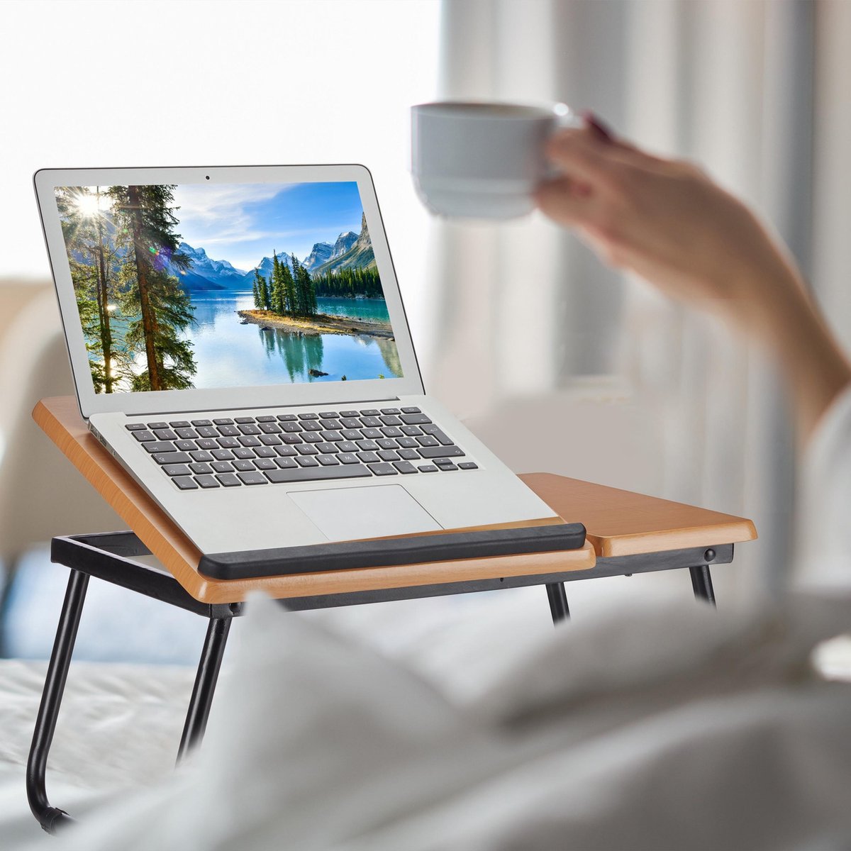 Gewoon overlopen Christendom Woning Relaxdays laptopstandaard hout - hoek instelbaar - laptoptafel -  ergonomisch - bank - bed | bol.com