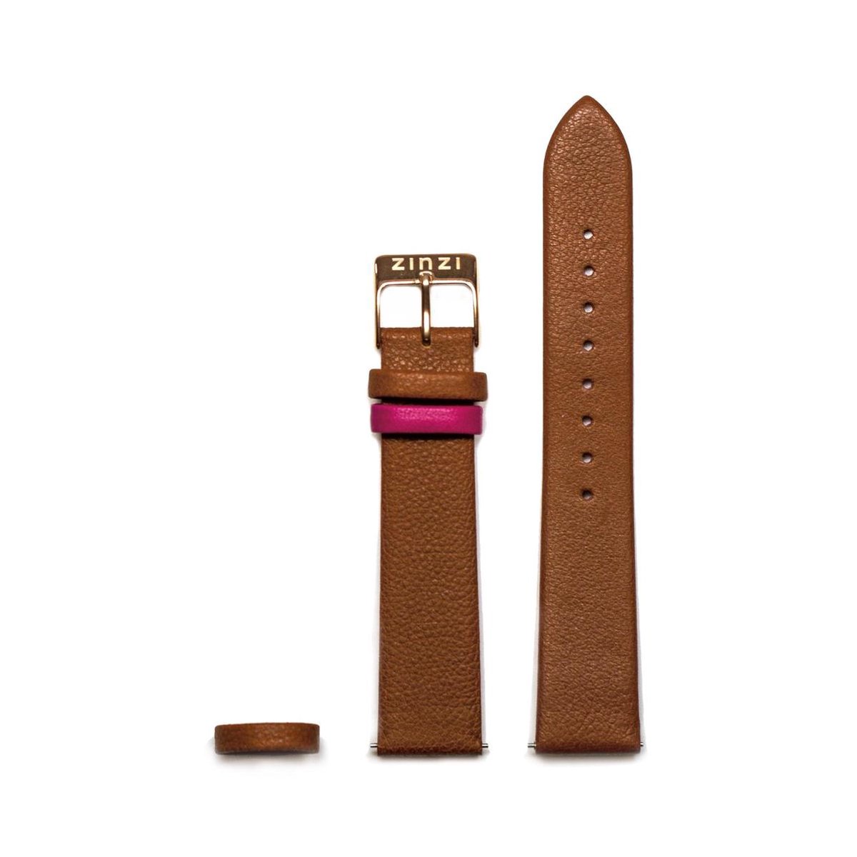 ZINZI Retro leren horlogeband cognac bruin roségoudkleurige stalen sluiting 18mm RETBAND6