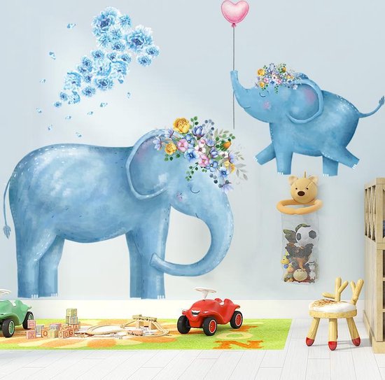 Muursticker | Blauwe Olifant | Wanddecoratie | Muurdecoratie | Slaapkamer | Kinderkamer | Babykamer | Jongen | Meisje | Decoratie Sticker