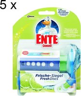 WC-Eend / WC-Ente / WC Canard / Toilet Duck  Fresh Disc Lemon toiletblok- 1 dispenser met 6 blokjes x 5 - Voordeelverpakking