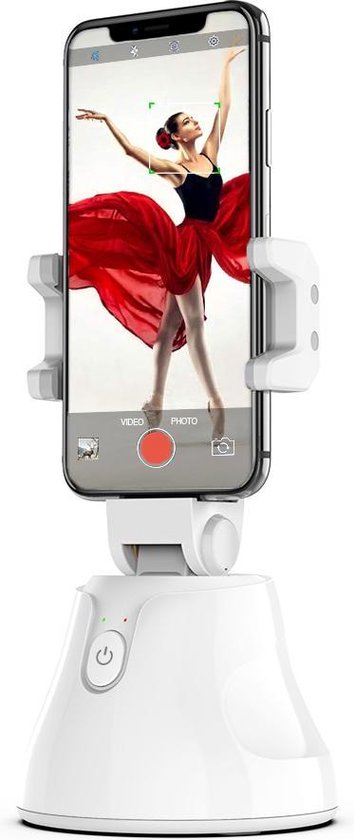 Auto Object Tracking Houder Smartphone - 360 Graden Selfie Stick - Mount Telefoon - Automatisch Volgen - Bewegingssensor Statief - Bewegende Beelden - Video & foto’s - iPhone & Android - Wit