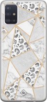 Samsung A71 hoesje siliconen - Stone & leopard print | Samsung Galaxy A71 case | Bruin/beige | TPU backcover transparant