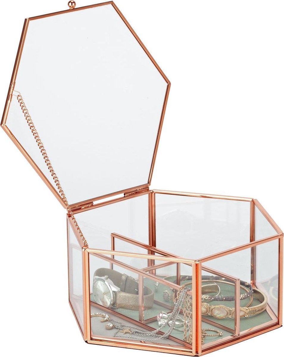 juwelendoos - Sieradenbox retro koper spiegel