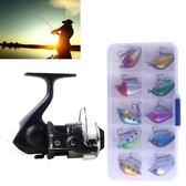 Let op type!! HENGJIA SetJL200 Box0149 visserij spinnewiel Set wiel 3BB kogellagers wiel zetel Fishing Reel met 40m Hengelsport lijnen & 10 stuks Hengelsport Baits(Silver)