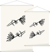 Bladtekening zwart-wit 5 - Foto op Textielposter - 90 x 135 cm